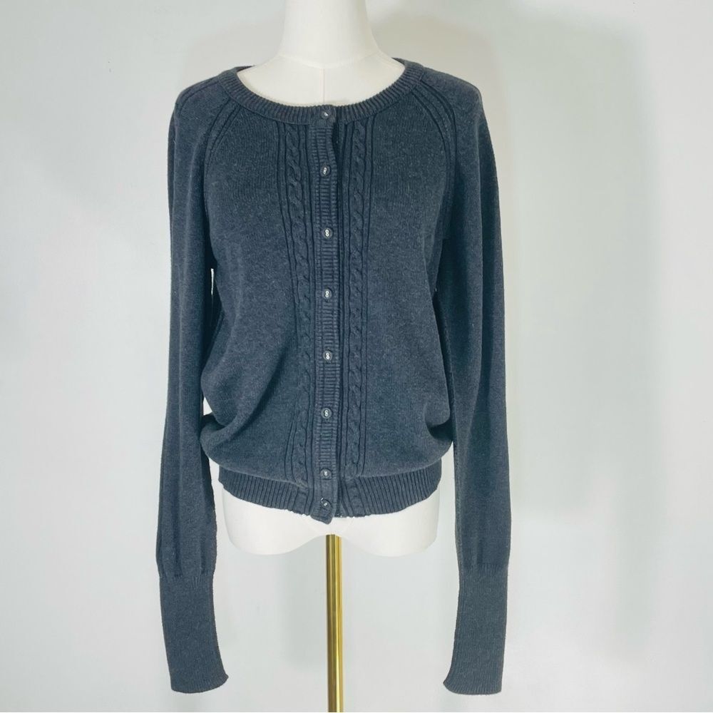 American Eagle Heather Gray Ribbed Sleeve Button Down Cardigan Size XL